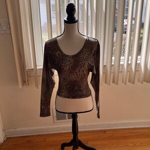 Women’s Brown Leopard Print Long Sleeve Scoop Neck Top